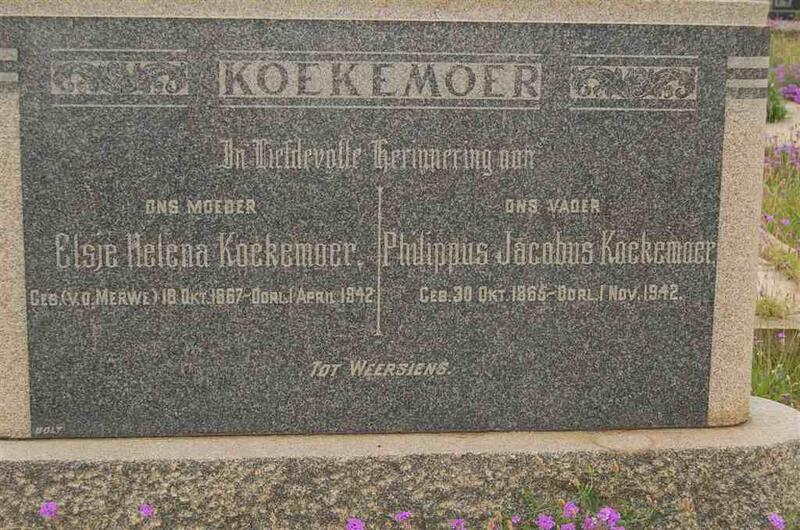 KOEKEMOER Philippus Jacobus 1865-1942 & Elsje Helena V.D. MERWE 1867-1942