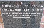 RHEEDER Jacoba Catharina 1932-2015