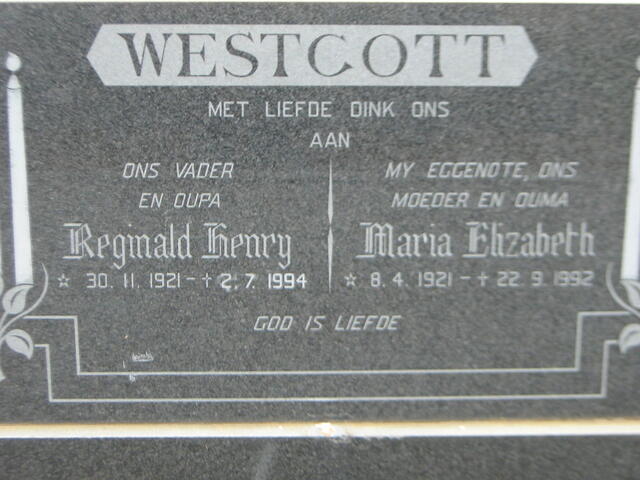 WESTCOTT Reginald Henry 1921-1994 & Maria Elizabeth 1921-1992