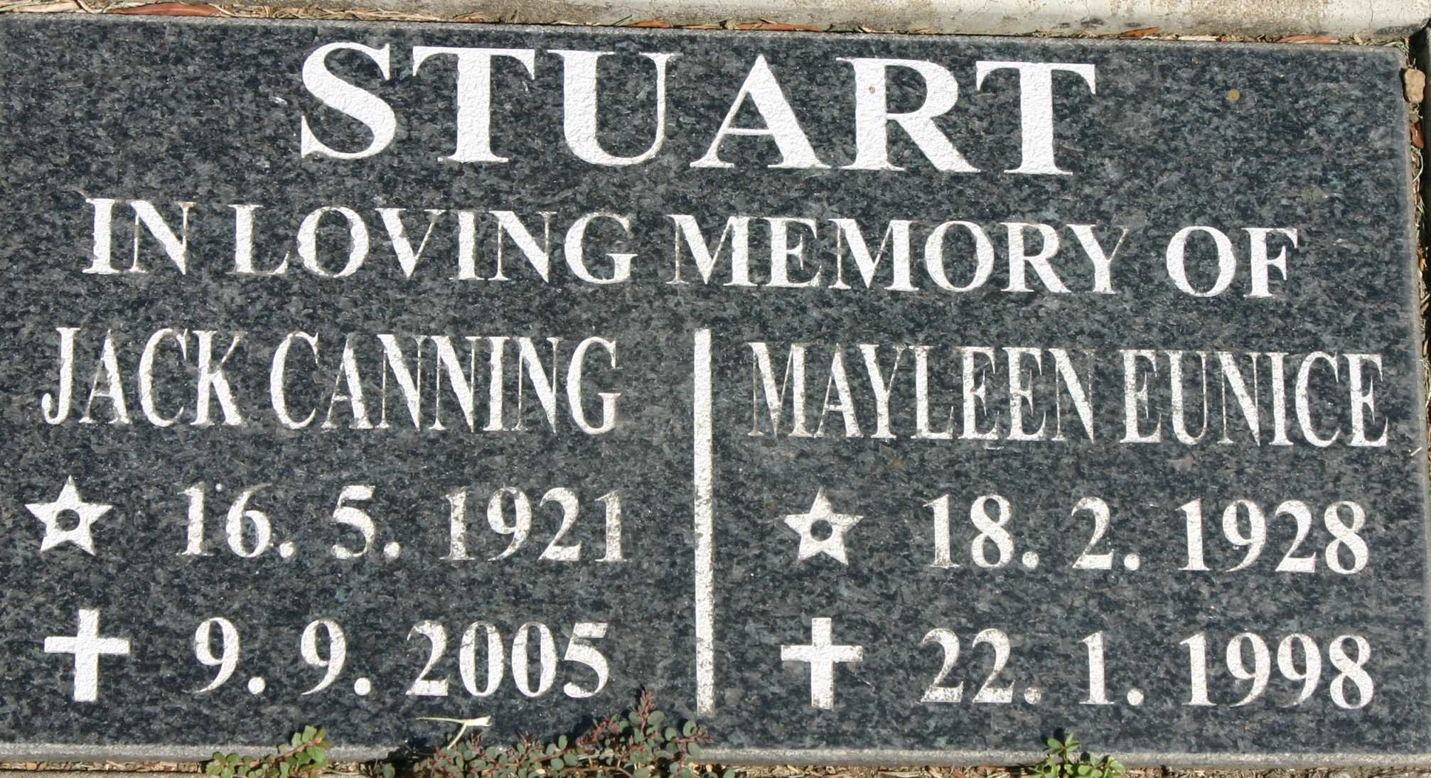 STUART Jack Canning 1921-2005 & Mayleen Eunice 1928-1998