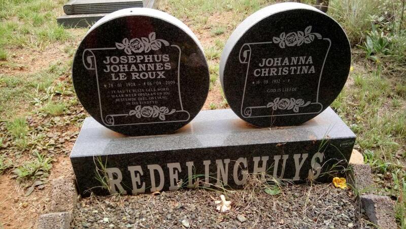 REDELINGHUYS Josephus Johannes le Roux 1928-2009 & Johanna Christina 1932-