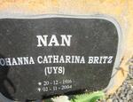 BRITZ Johanna Catharina nee UYS 1916-2004