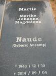 NAUDÉ Martha Johanna Magdalena nee AUCAMP 1943 - 2014 2.-2014