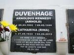 DUVENHAGE Arnoldus Kennedy 1932-1990 & Catharina 1936-2015