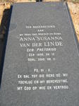 LINDE Anna Susanna, van der nee PRETORIUS 1936-2010