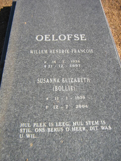 OELOFSE Willem Hendrik Francois 1934-2007 & Susanna Elizabeth 1939-2004