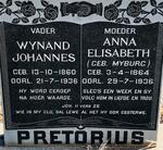 PRETORIUS Wynand Johannes 1860-1936 & Anna Elisabeth MYBURG 1864-1936