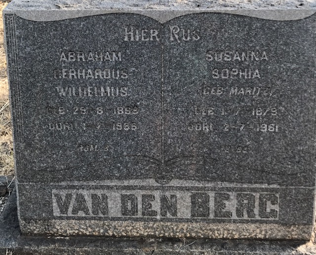 BERG Abraham Gerhardus Wilhelmus, van den 18??-19?? & Susanna Sophia 1879-1961