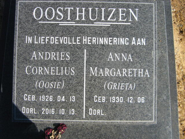 OOSTHUIZEN Andries Cornelius 1926-2016 & Anna Margaretha 1930-