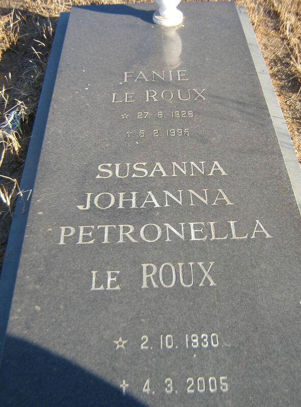 ROUX Fanie, le 1928-1995 & Susanna Johanna Petronella 1930-2005