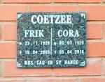 COETZEE Frik 1928-2003 & Cora 1929-2016