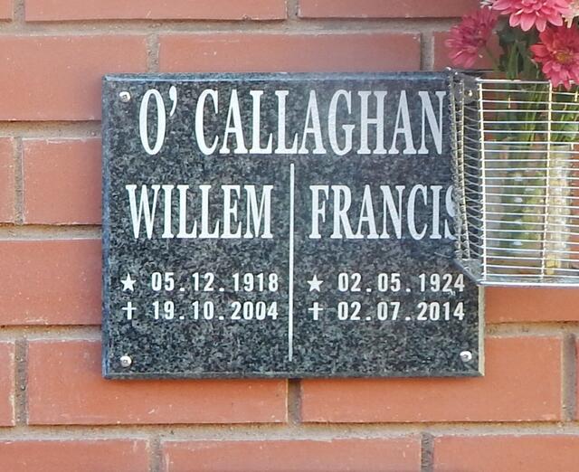 O'CALLAGHAN Willem 1918-2004 & Francis 1924-2014