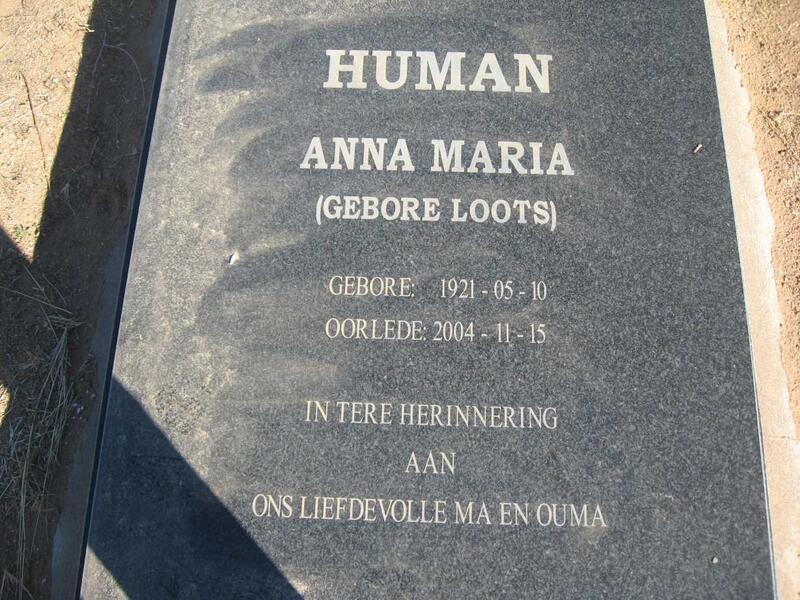 HUMAN Anna Maria nee LOOTS 1921-2004