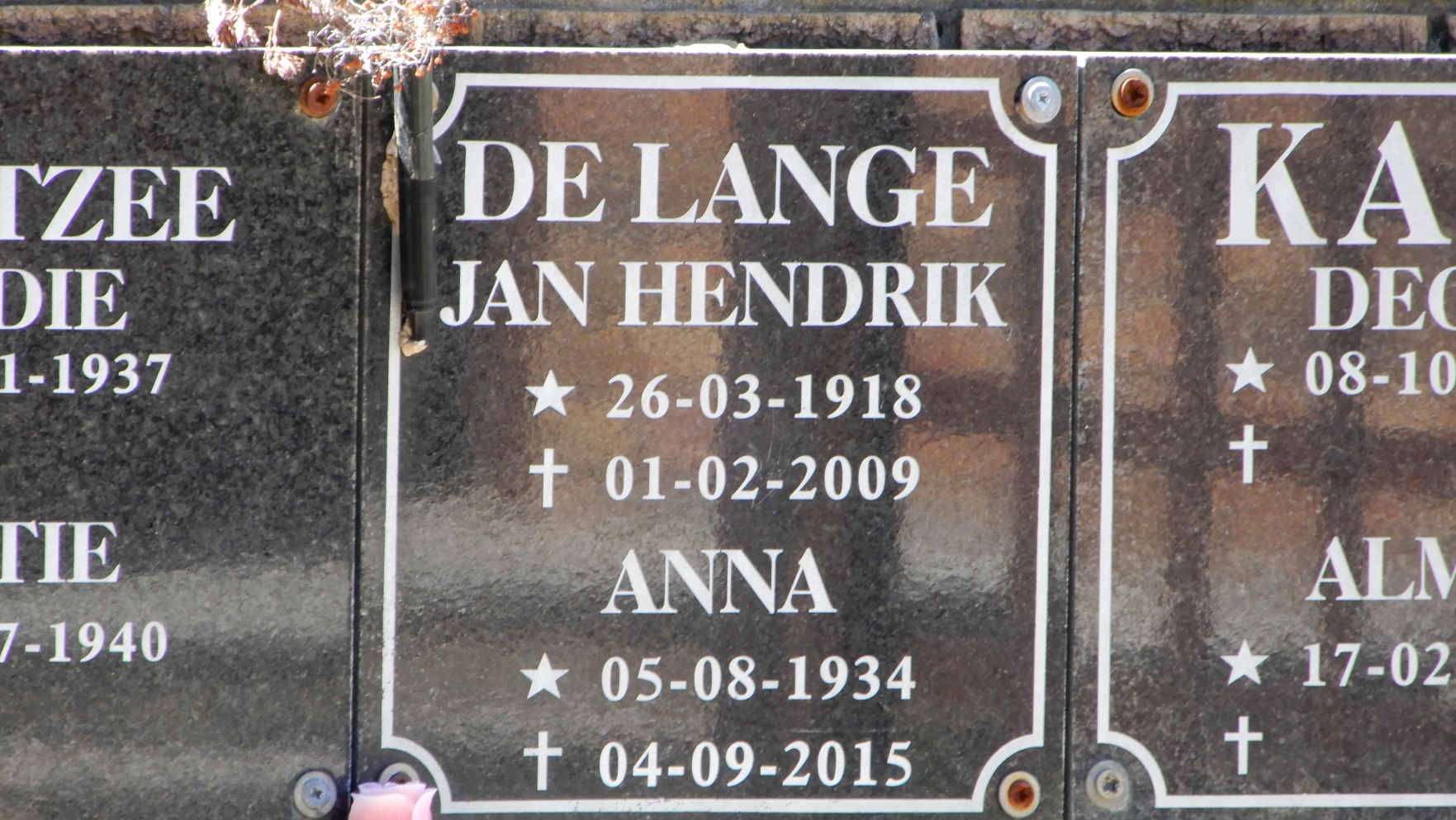 LANGE Jan Hendrik, de 1918-2009 & Anna KAPP nee BARNARD 1934-2015