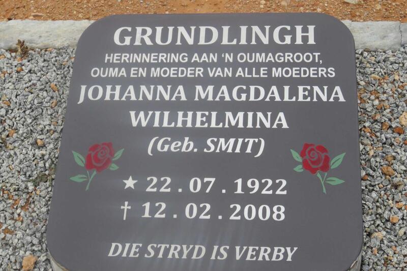 GRUNDLINGH Johanna Magdalena Wilhelmina nee SMIT 1922-2008