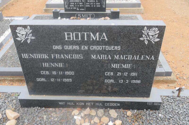 BOTMA Hendrik Francois 1900-1989 & Maria Magdalena 1911-1986