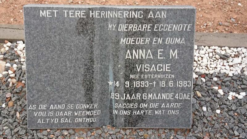 VISAGIE Anna E.M. nee ESTERHUIZEN 1893-1983