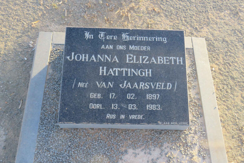 HATTINGH Johanna Elizabeth nee VAN JAARSVELD 1897-1983