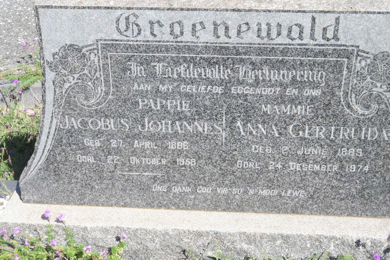 GROENEWALD Jacobus Johannes 1886-1958 & Anna Gertruida 1889-1974