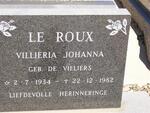 ROUX Villieria Johanna, le nee DE VILLIERS 1934-1982
