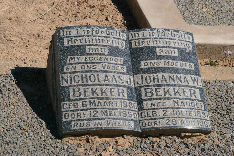 BEKKER Nicholaas J. 1880-1950 & Johanna W. NAUDE 1891-1961