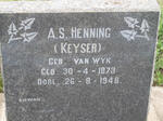 HENNING A.S. formerly KEYSER nee VAN WYK 1873-1948