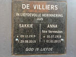 VILLIERS Sakkie, de 1919-2015 & Anna VERMEULEN 1919-2015