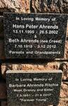 AHRENDS Hans Peter 1905-2002 & Beth CREED 1918-2012 :: RITCHIE Barbara Ahrends 1951-2017