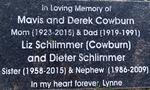 COWBURN Derek 1919-1991 & Mavis 1923-2015 :: SCHLIMMER Liz nee COWBURN 1958-2015 :: SCHLIMMER Dieter 1986-2009