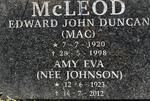 McLEOD Edward John Duncan 1920-1998 & Amy Eva JOHNSON 1923-2012