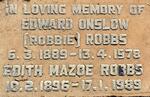 ROBBS Edward Onslow 1889-1978 & Edith Mazoe 1896-1989