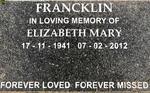 FRANCKLIN Elizabeth Mary 1941-2012