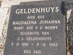 GELDENHUYS Magdalena Johanna nee V.D. MERWE 1891-1985