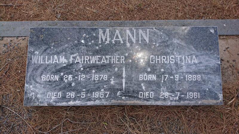 MANN William Fairweather 1879-1957 & Christina 1888-1961