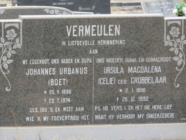 VERMEULEN Johannes Urbanus 1896-1974 & Ursula Magdalena GROBBELAAR 1896-1992