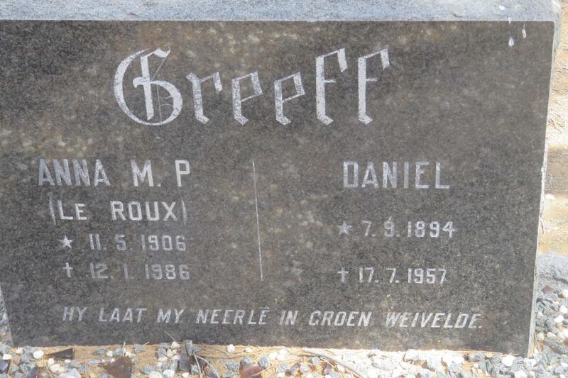 GREEFF Daniel 1894-1957 & Anna M.P. LE ROUX 1906-1986