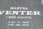 VENTER Maryna nee HAUPT 1944-2013
