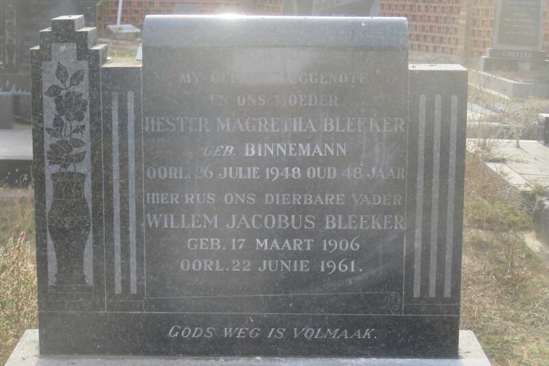 BLEEKER Willem Jacobus 1906-1961 & Hester Magretha BINNEMANN -1948