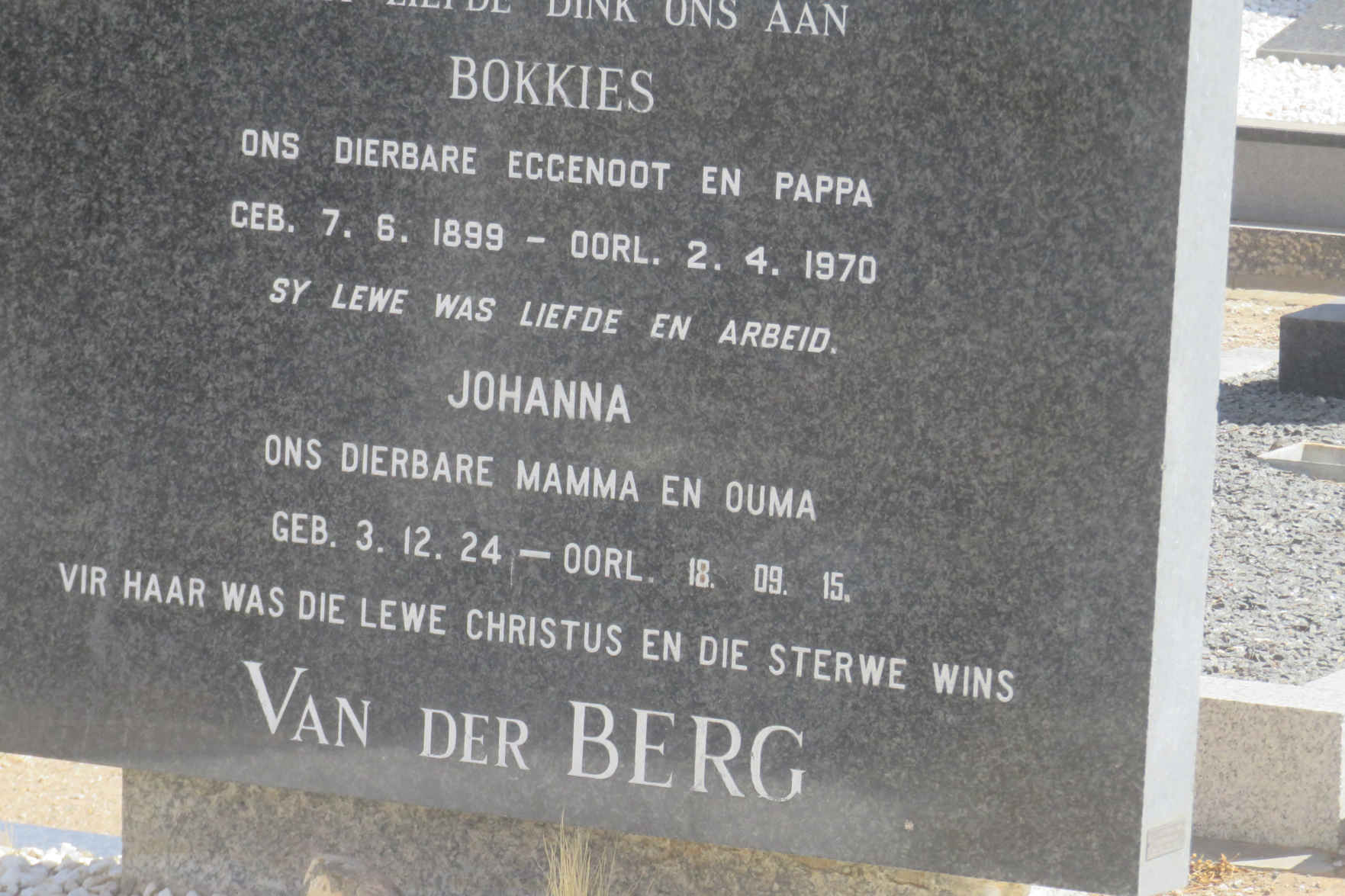 BERG Bokkies, van der 1899-1970 & Johanna 1924-2015