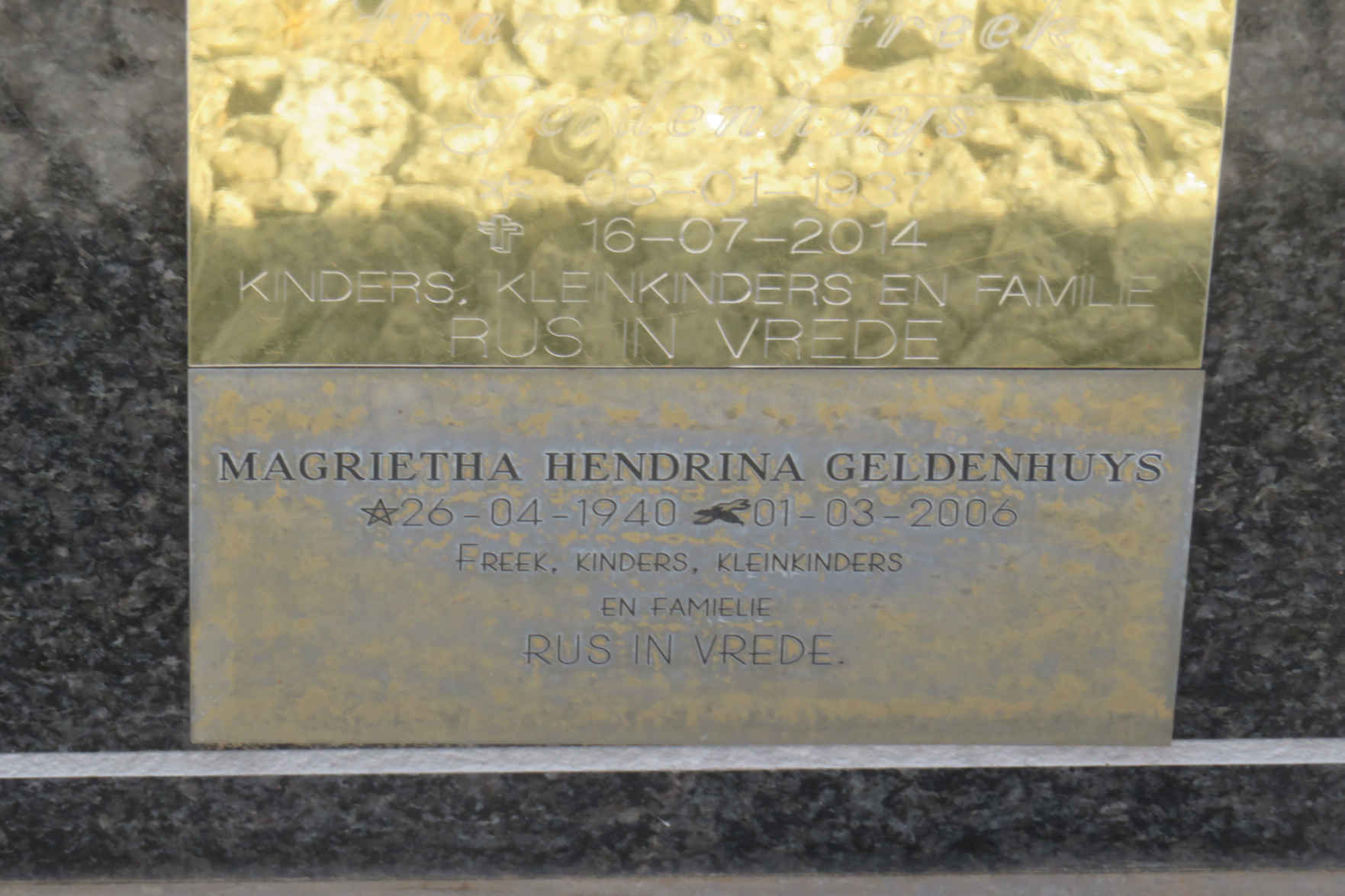 GELDENHUYS Francois Freek 1937-2014 & Magrietha Hendrina 1940-2006