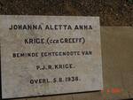 KRIGE Johanna Aletta Anna nee GREEFF -1938