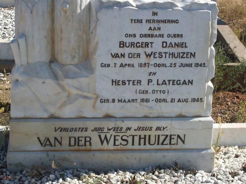 WESTHUIZEN Burgert Daniel, van der 1857-1945 & Hester P. Lategan OTTO 1861-1845