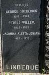 LINDEQUE Jacomina Aletta Johanna 1903-1972 :: LINDEQUE Petrus Willem 1905-1968 :: LINDEQUE George Frederick 1916-1966