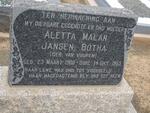 BOTHA Aletta Malan Jansen nee VAN VUUREN 1900-1955