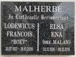 MALHERBE Lodewicus Francois 1922-2009 & Elsa Ena MALAN 1926-2016