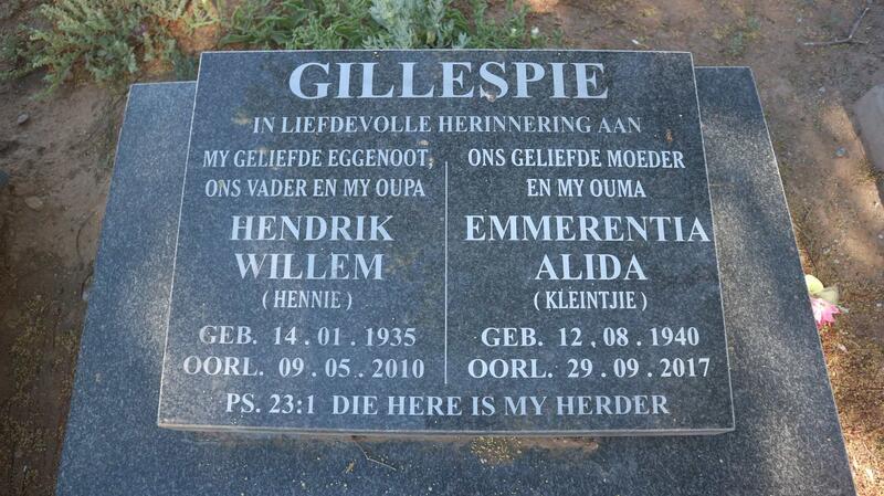 GILLESPIE Hendrik Willem 1935-2010 & Emmerentia Alida 1940-2017