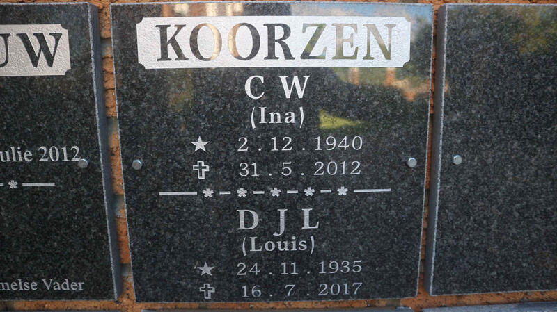 KOORZEN D.J.L. 1935-2017 & C.W. 1940-2012