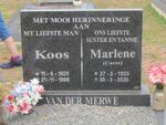 MERWE Koos, van der 1929-1998 & Marlene CARSE 1933-2020