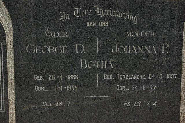 BOTHA George D. 1888-1955 & Johanna P. TERBLANCHE 1897-1977