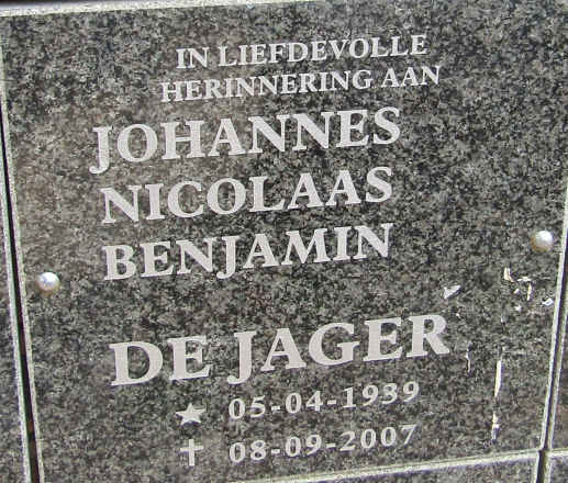 JAGER Johannes Nicolaas Benjamin, de 1939-2007